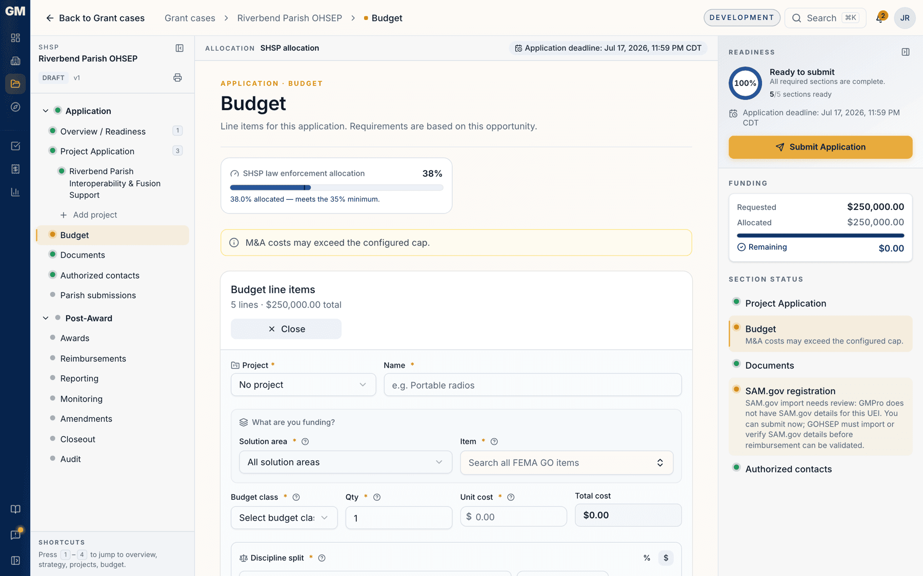 The add line item form