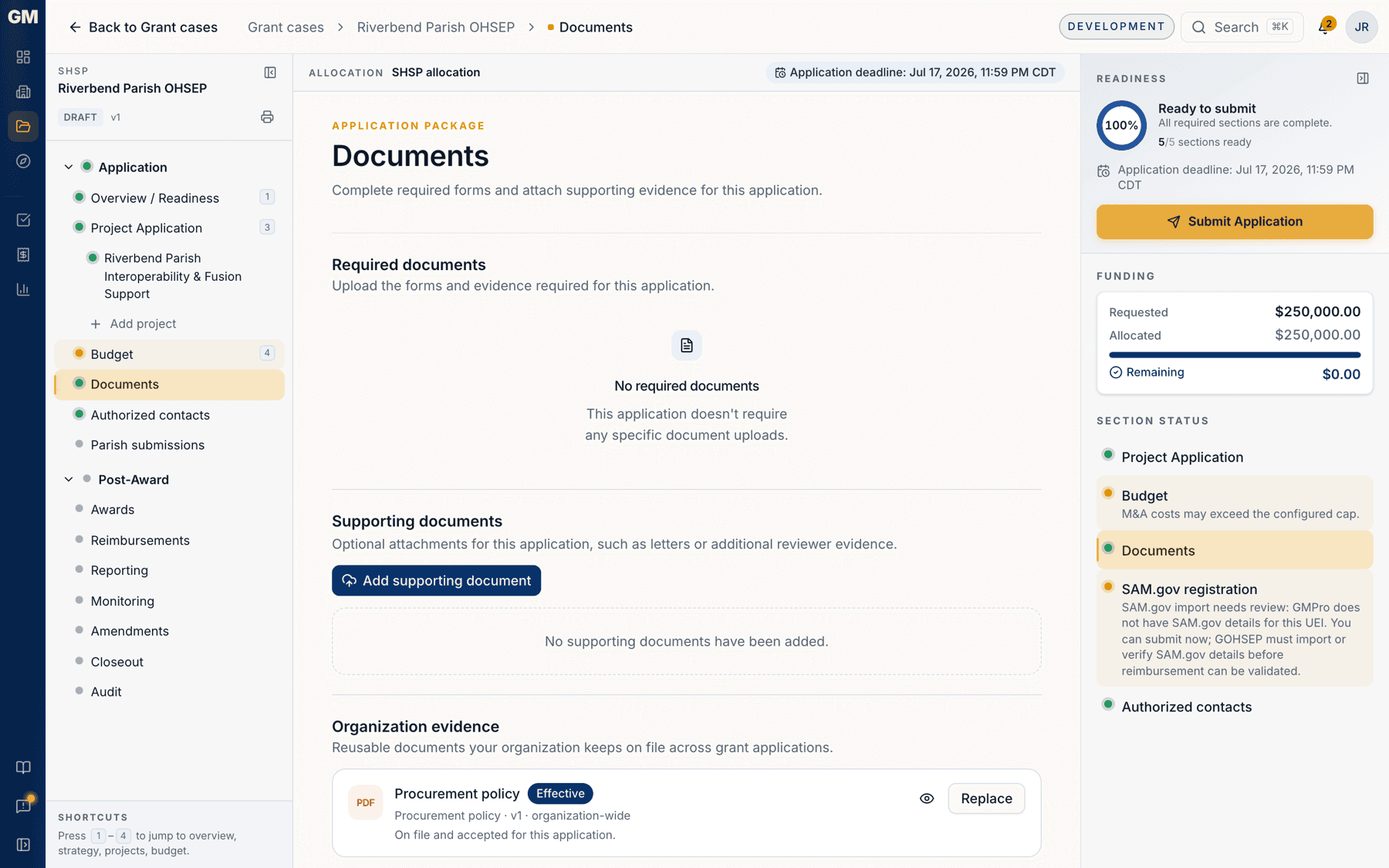 The application documents checklist