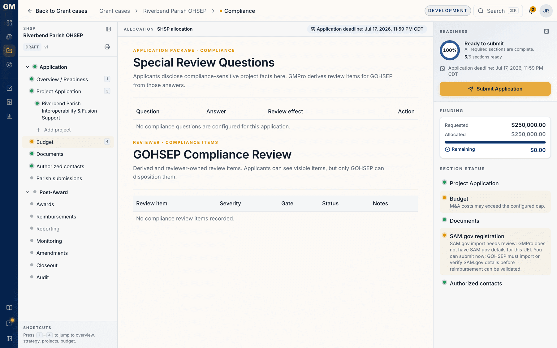 The special review questions section