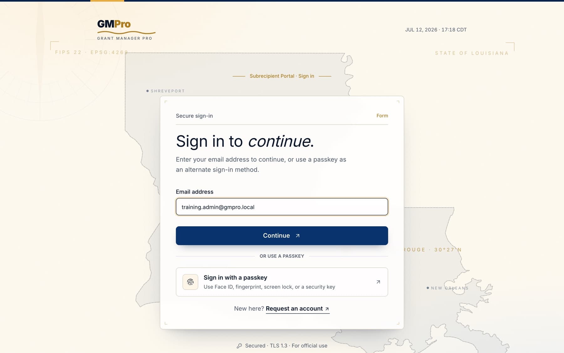 The GMPro sign-in screen with the email field filled in