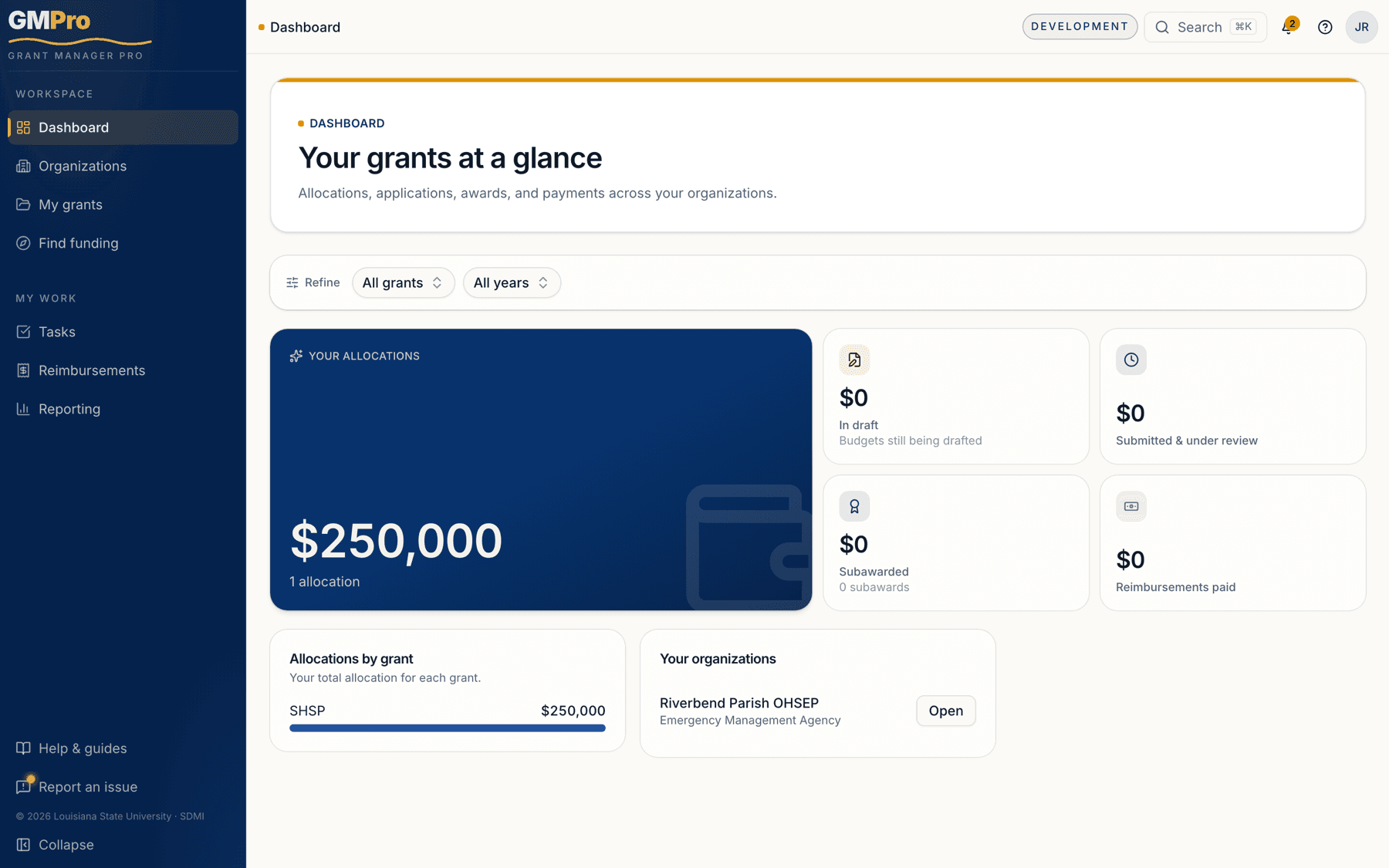 The GMPro dashboard after signing in